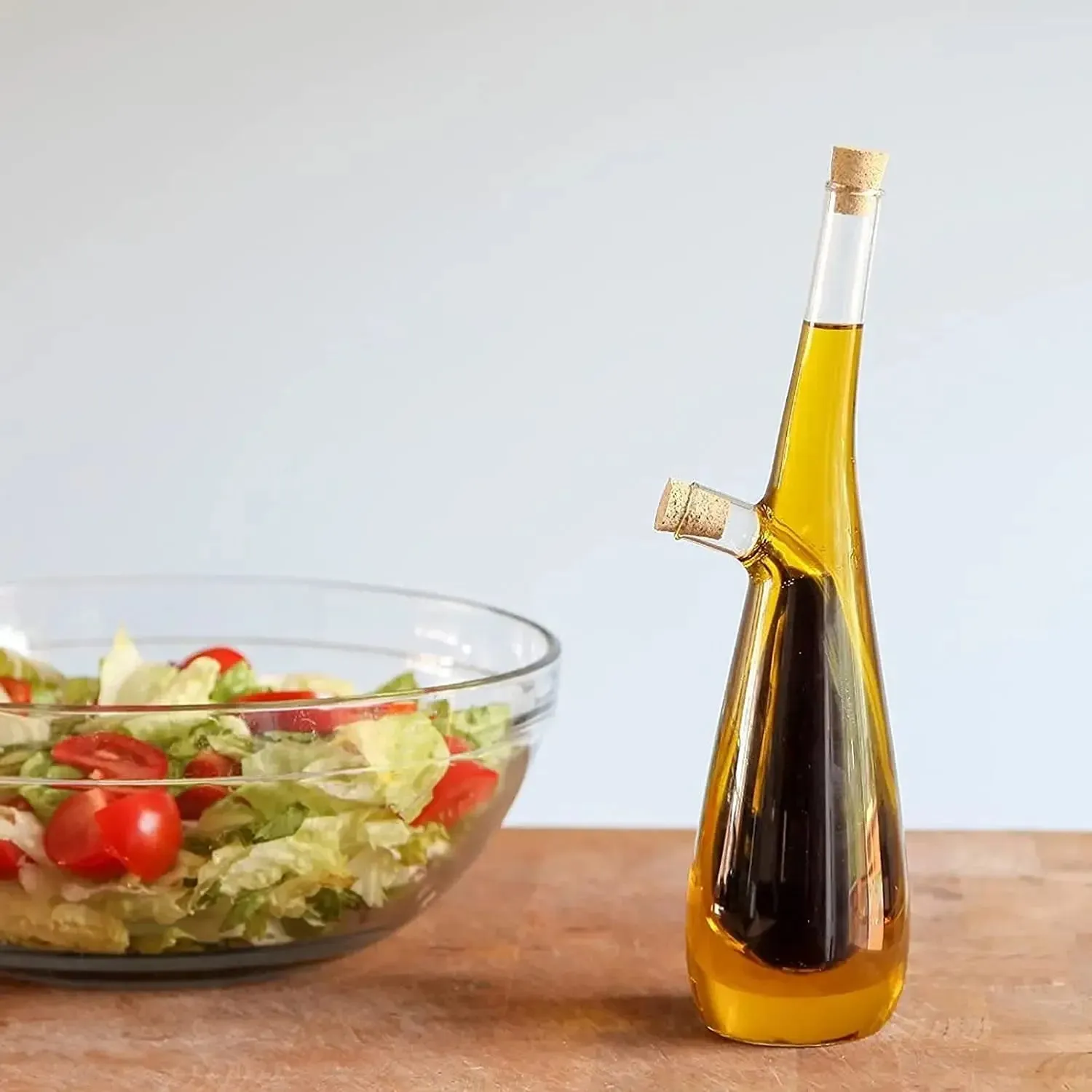 2 In 1 Double Layer Glass Olive Oil Bottle with Stoppers Double Pourer