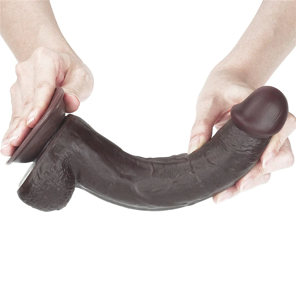 9.5'' Dark Brown Realistic Sliding Skin Soft Dildo