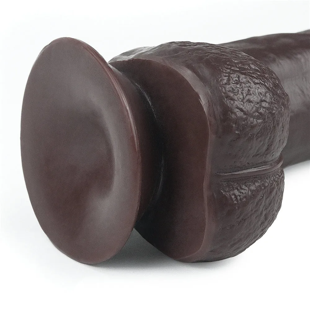 9.5'' Dark Brown Realistic Sliding Skin Soft Dildo