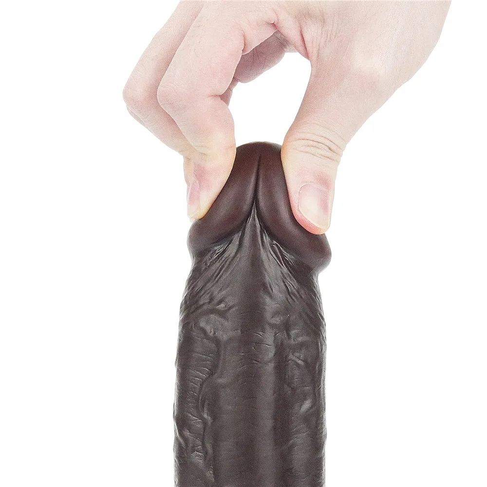 9.5'' Dark Brown Realistic Sliding Skin Soft Dildo