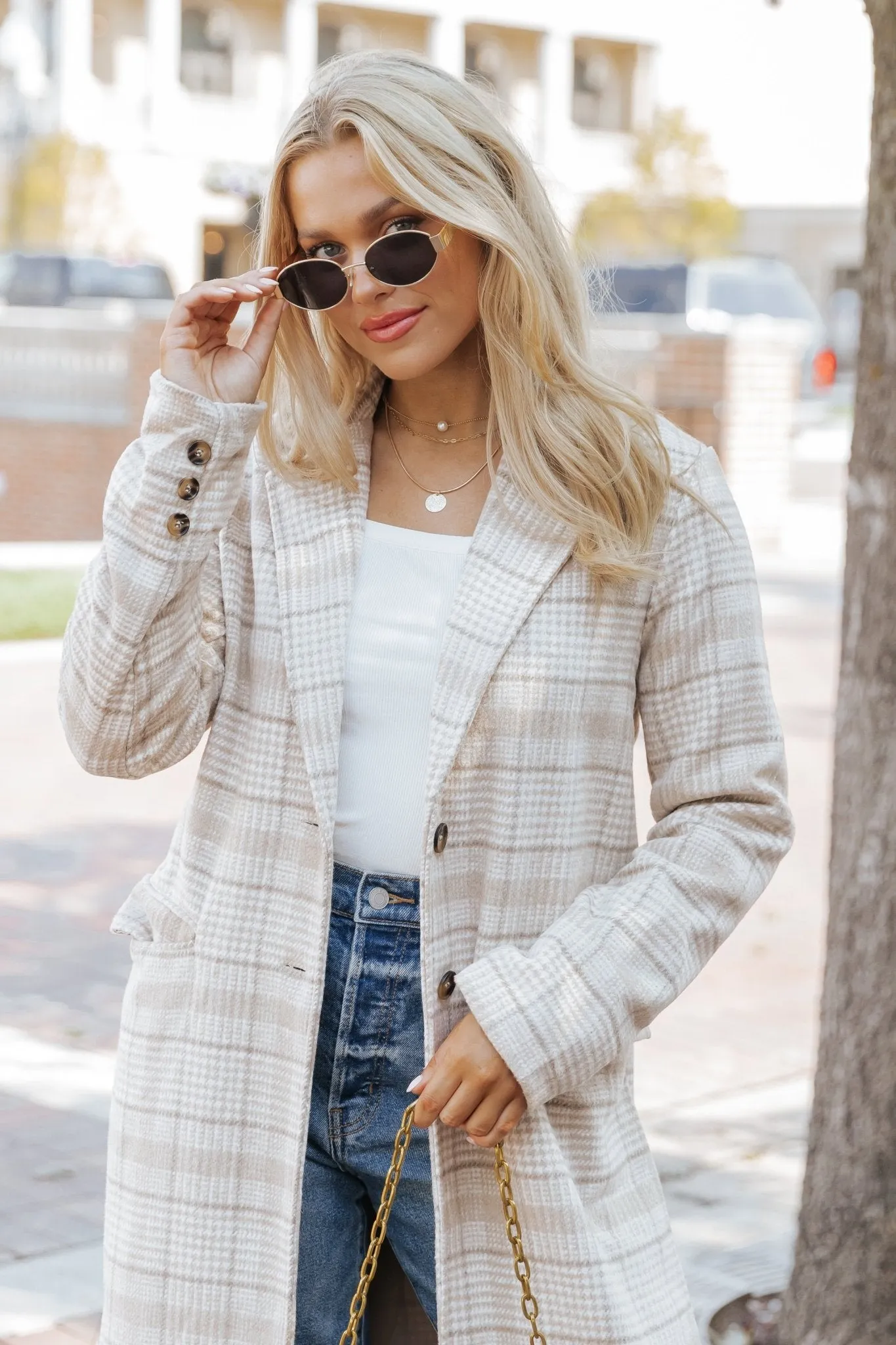 After Fall Tan Plaid Trench Coat - FINAL SALE