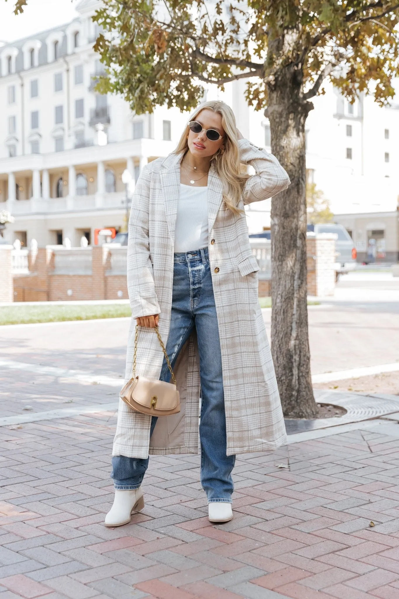 After Fall Tan Plaid Trench Coat - FINAL SALE