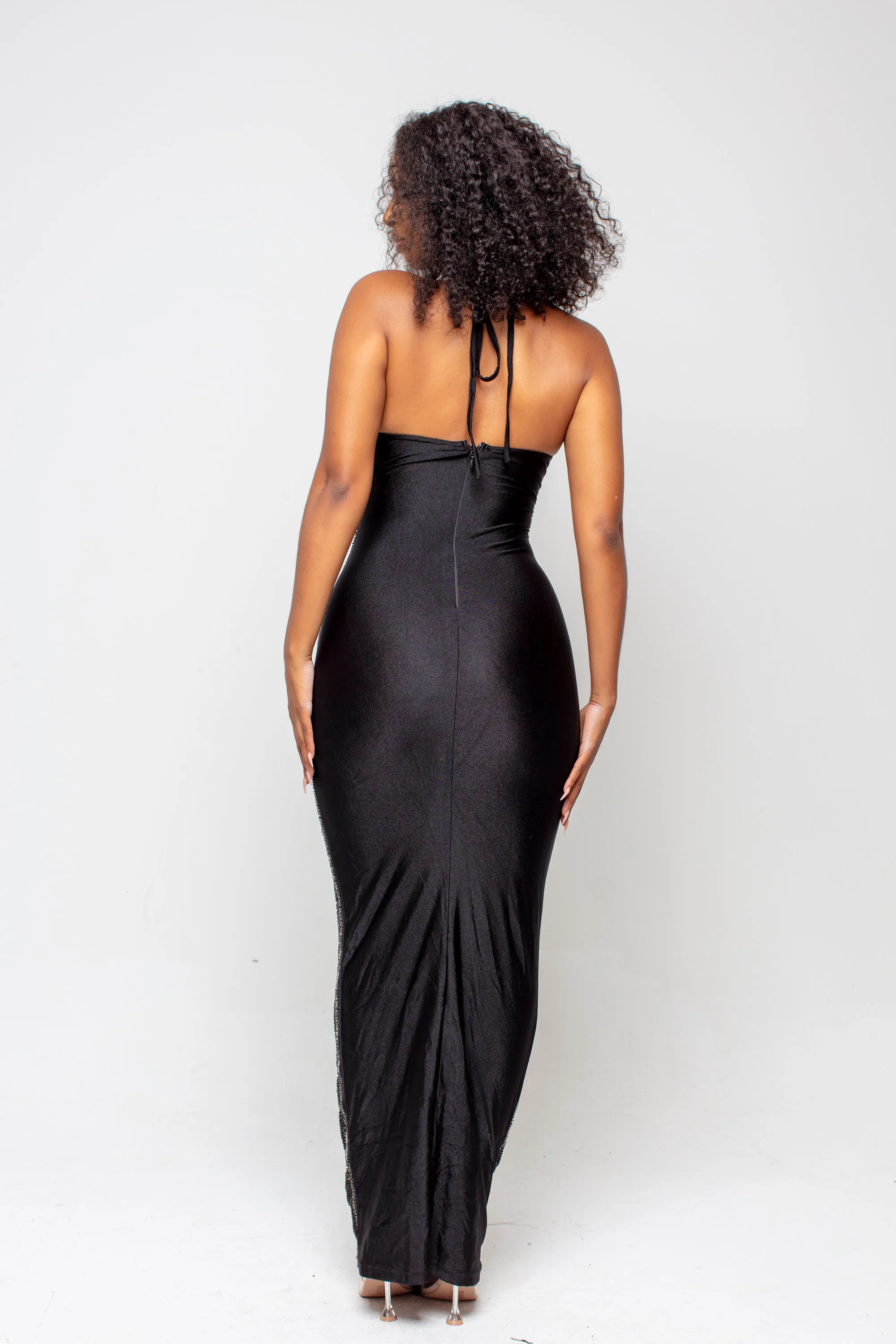 Amoure Black Diamond Halterneck Maxi Dress Pre-Order