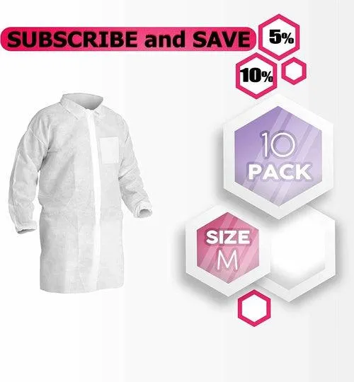 AMZ Medical Supply White Lab Coats. Medical Gowns Disposable. 50gm/m2