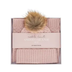 Annabel Trends Cable Knit Snood and Beanie Set Pink