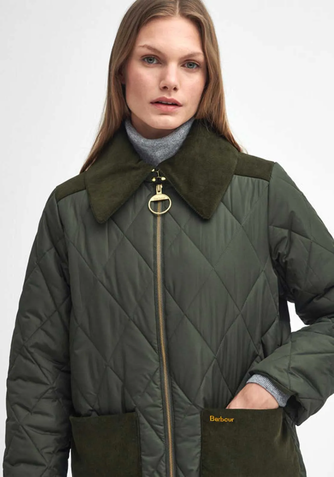 Barbour Malton Quilted Coat, Olive Green