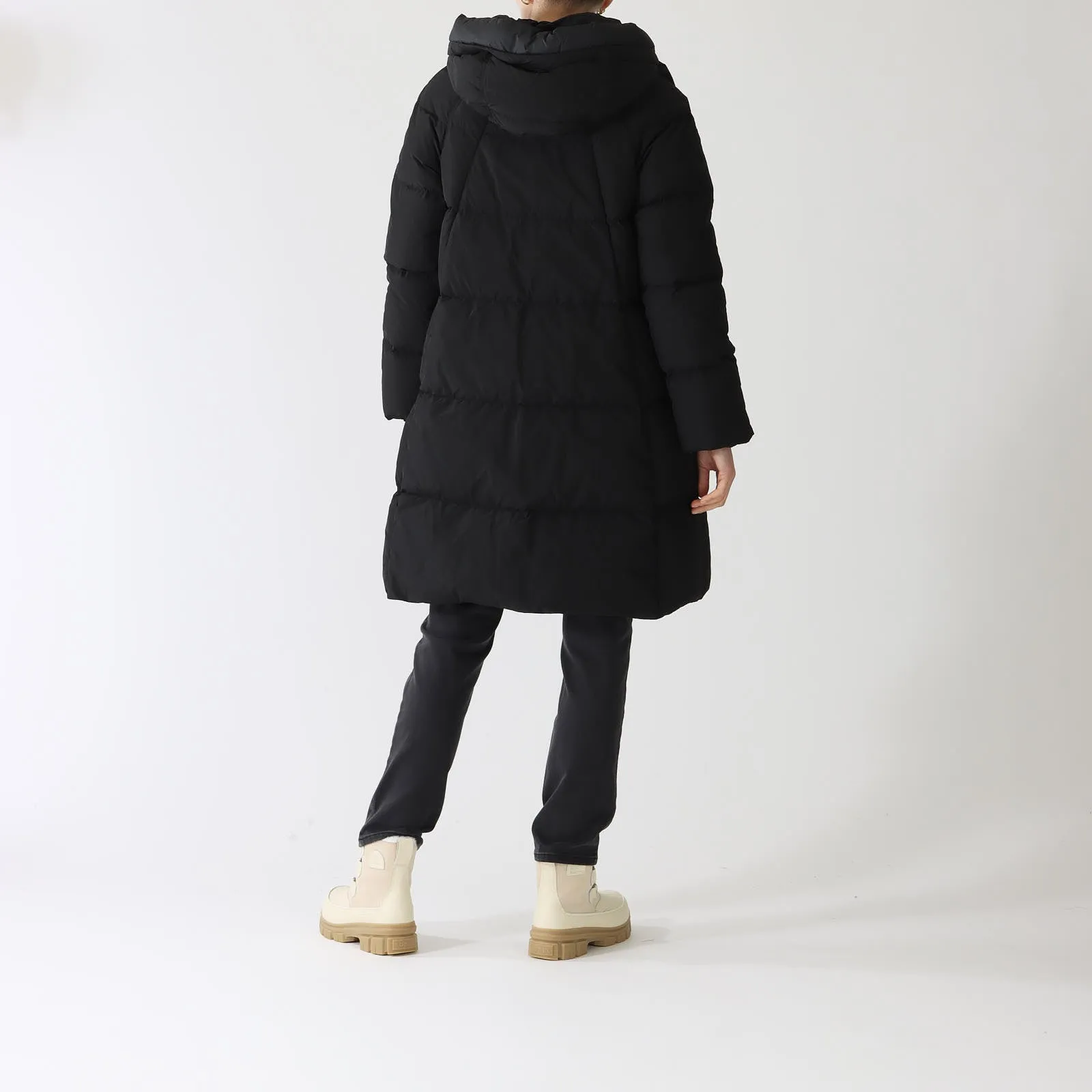 Black Hooded Down Quilted Coat