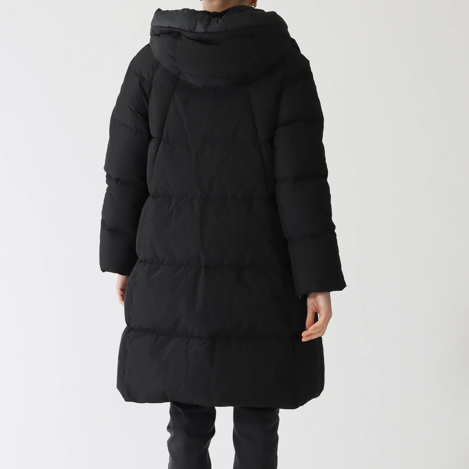 Black Hooded Down Quilted Coat