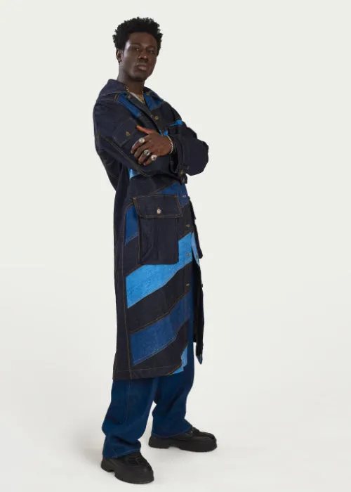 Boyedoe Kuntunkununku Unisex Patchwork Denim Trench Coat