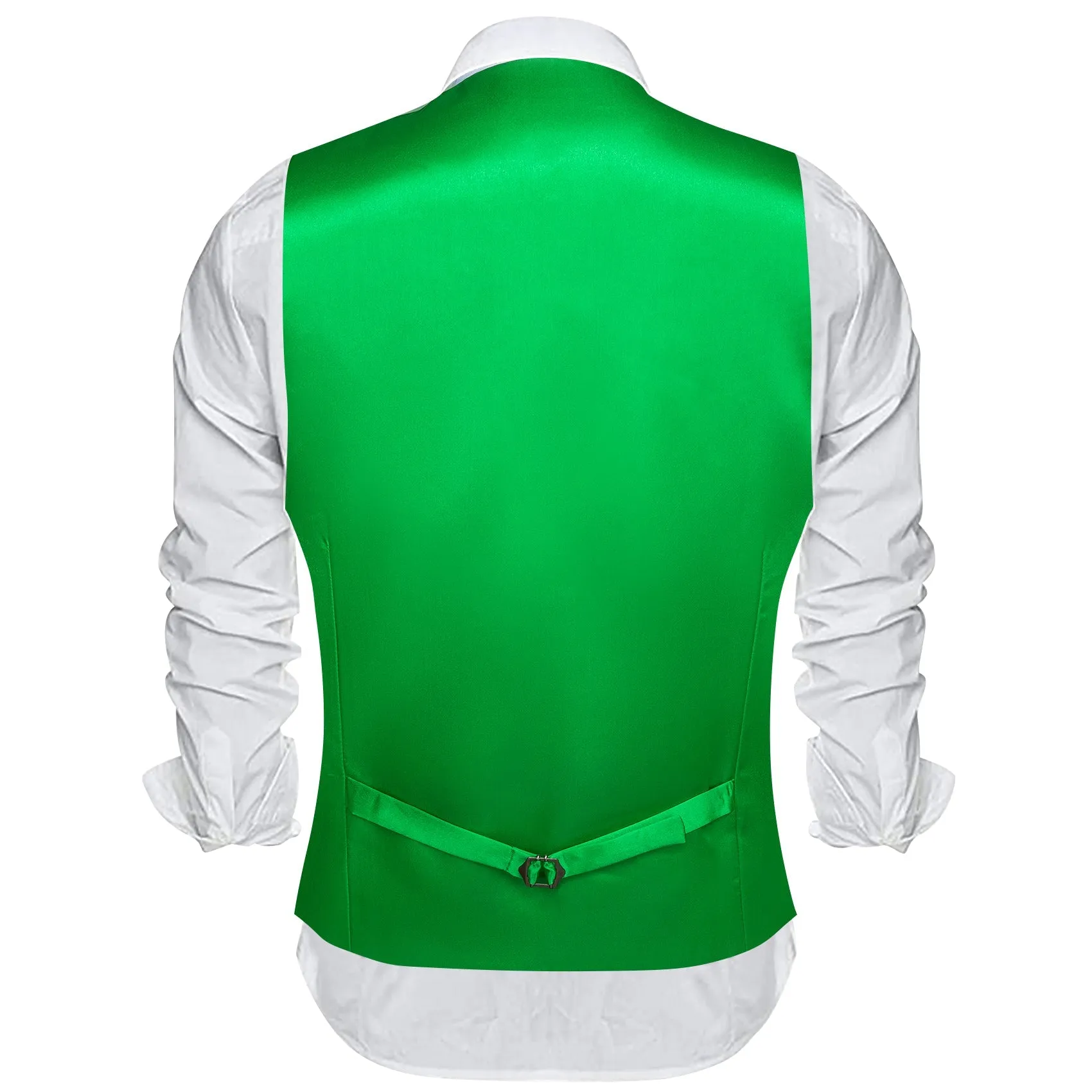 Bright Green Solid Satin Men's V-Neck Business Vest