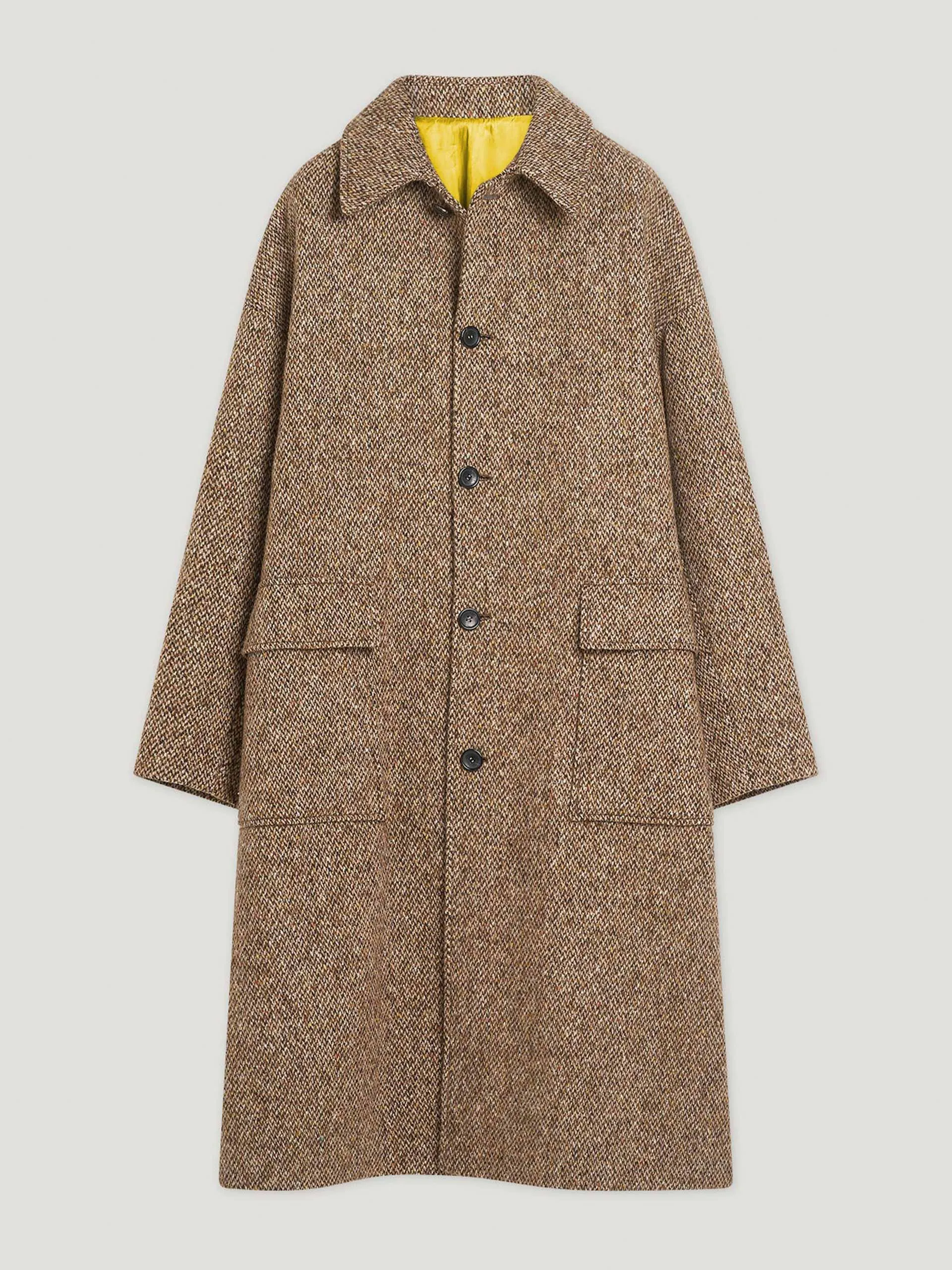 Brown single breasted oversized herringbone coat