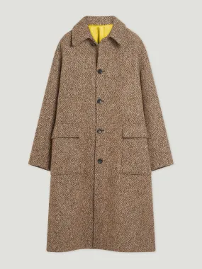 Brown single breasted oversized herringbone coat