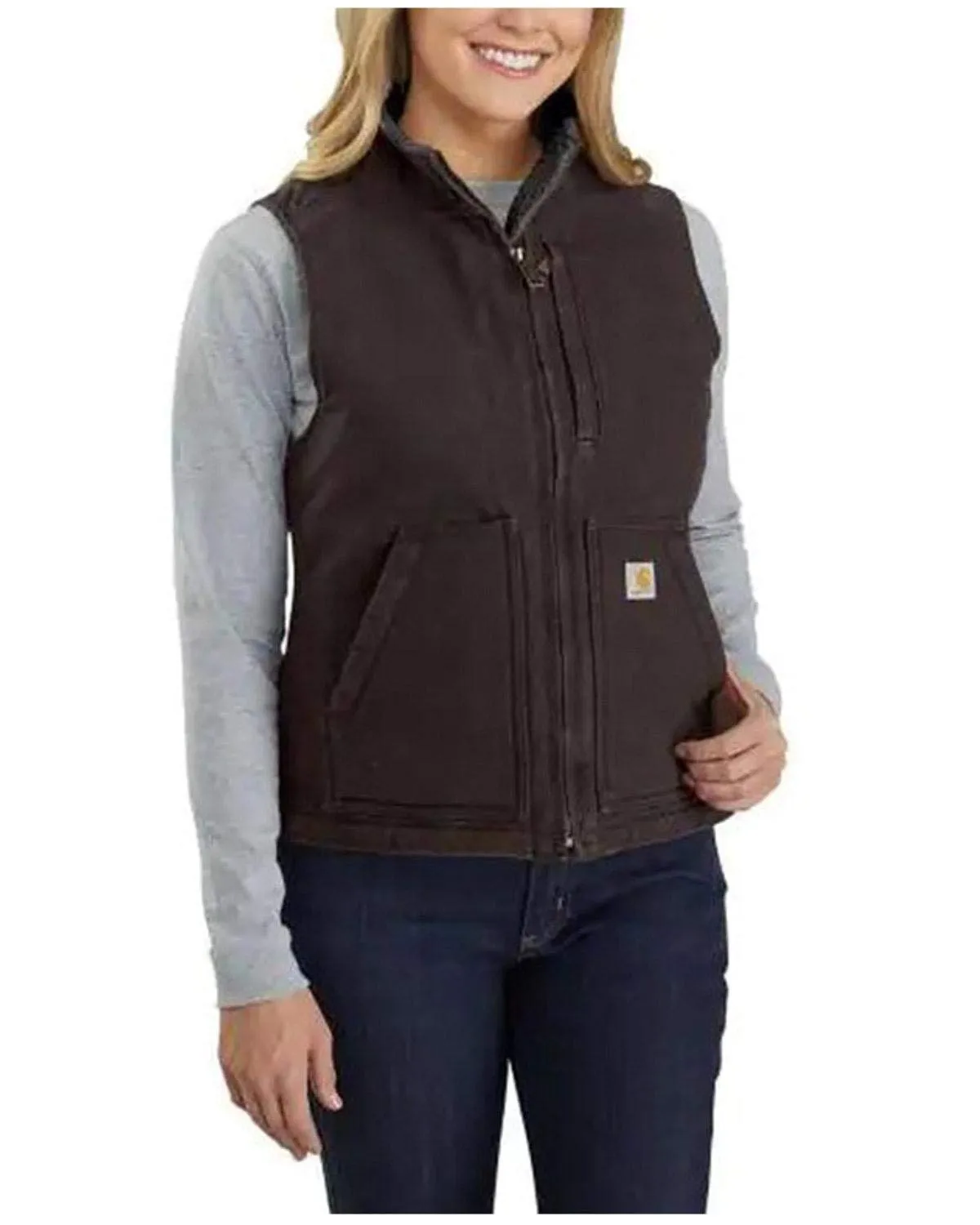 Carhartt 104224 Women's Relaxed Fit Washed Duck Sherpa-Lined Mock-Neck Vest