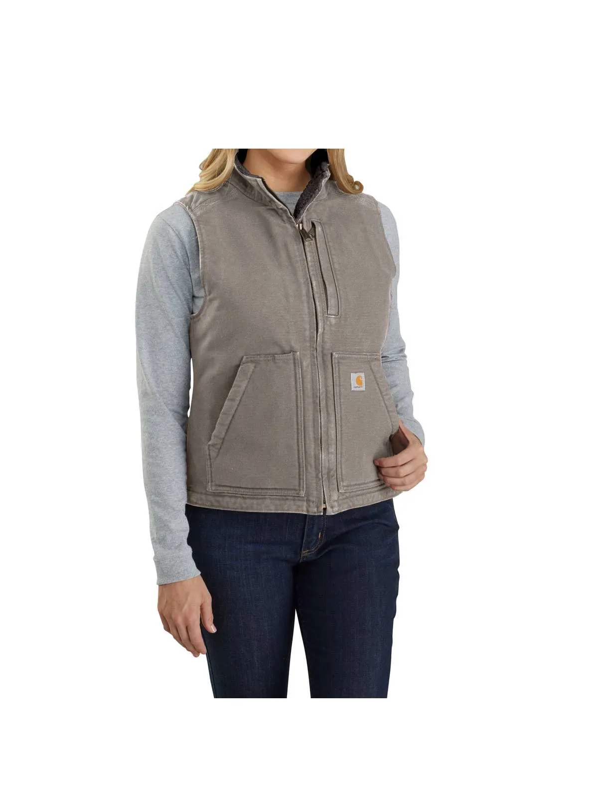 Carhartt 104224 Women's Relaxed Fit Washed Duck Sherpa-Lined Mock-Neck Vest