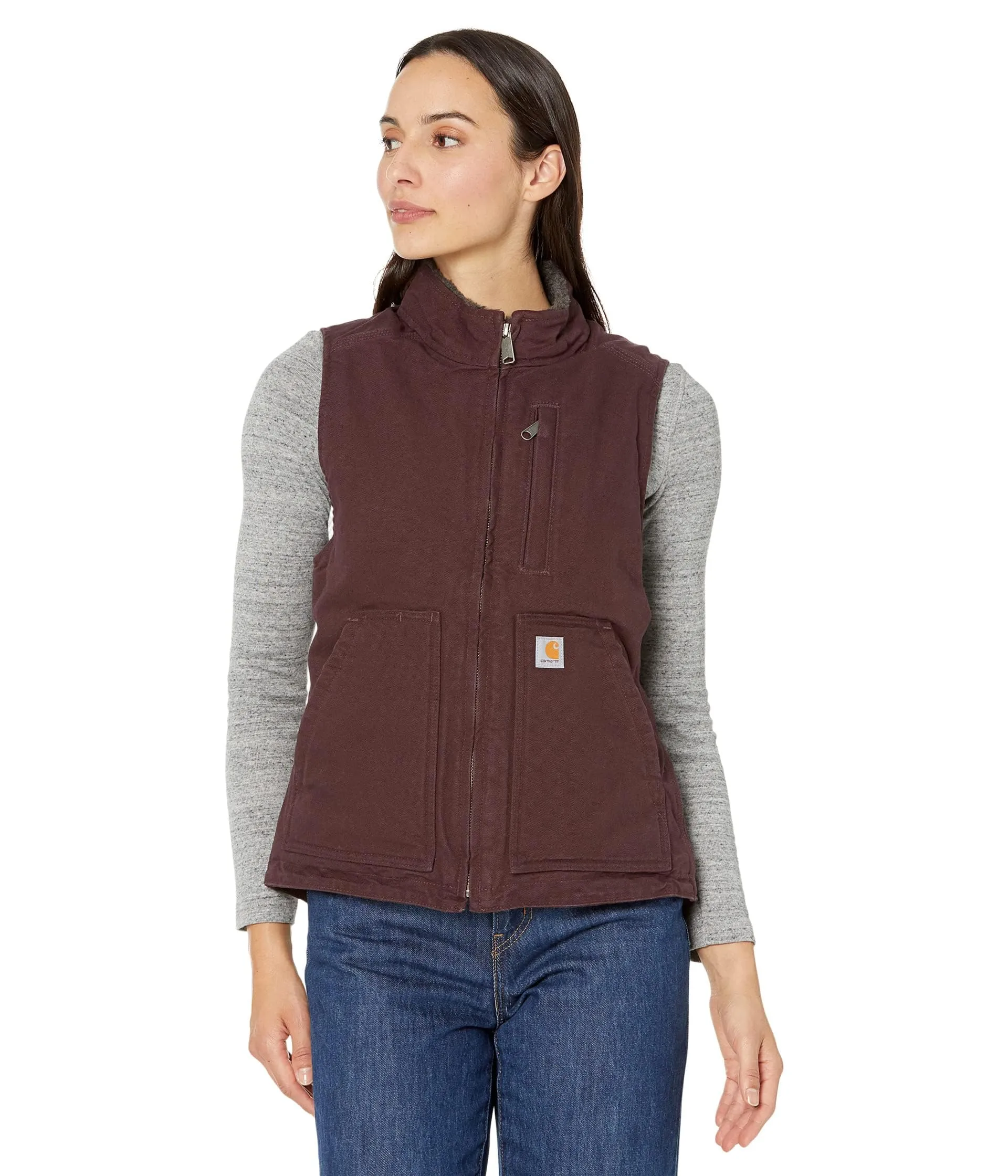 Carhartt 104224 Women's Relaxed Fit Washed Duck Sherpa-Lined Mock-Neck Vest