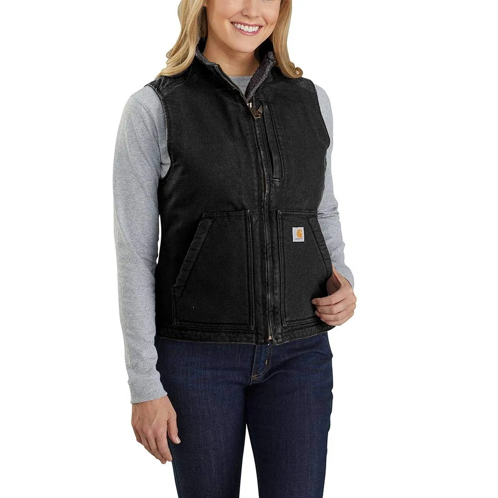 Carhartt 104224 Women's Relaxed Fit Washed Duck Sherpa-Lined Mock-Neck Vest