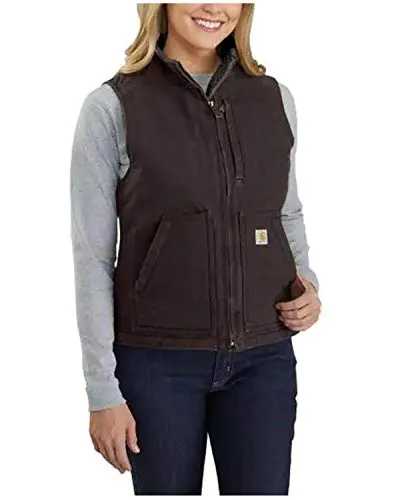 Carhartt 104224 Women's Relaxed Fit Washed Duck Sherpa-Lined Mock-Neck Vest