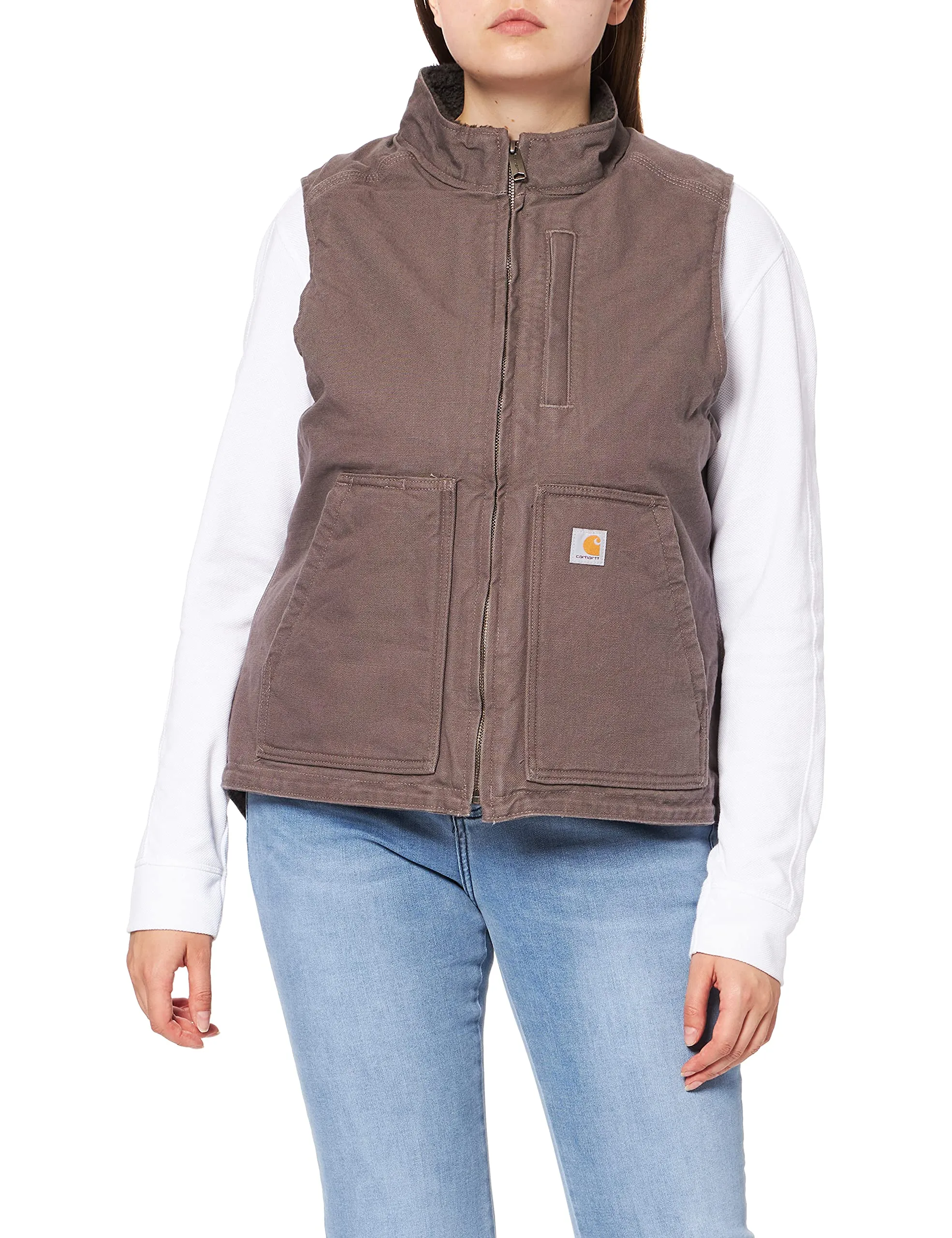 Carhartt 104224 Women's Relaxed Fit Washed Duck Sherpa-Lined Mock-Neck Vest