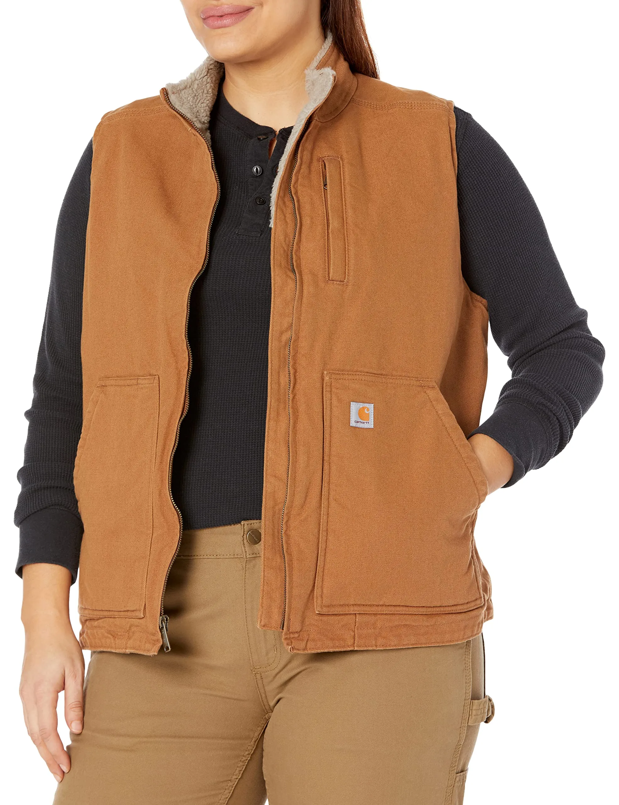 Carhartt 104224 Women's Relaxed Fit Washed Duck Sherpa-Lined Mock-Neck Vest