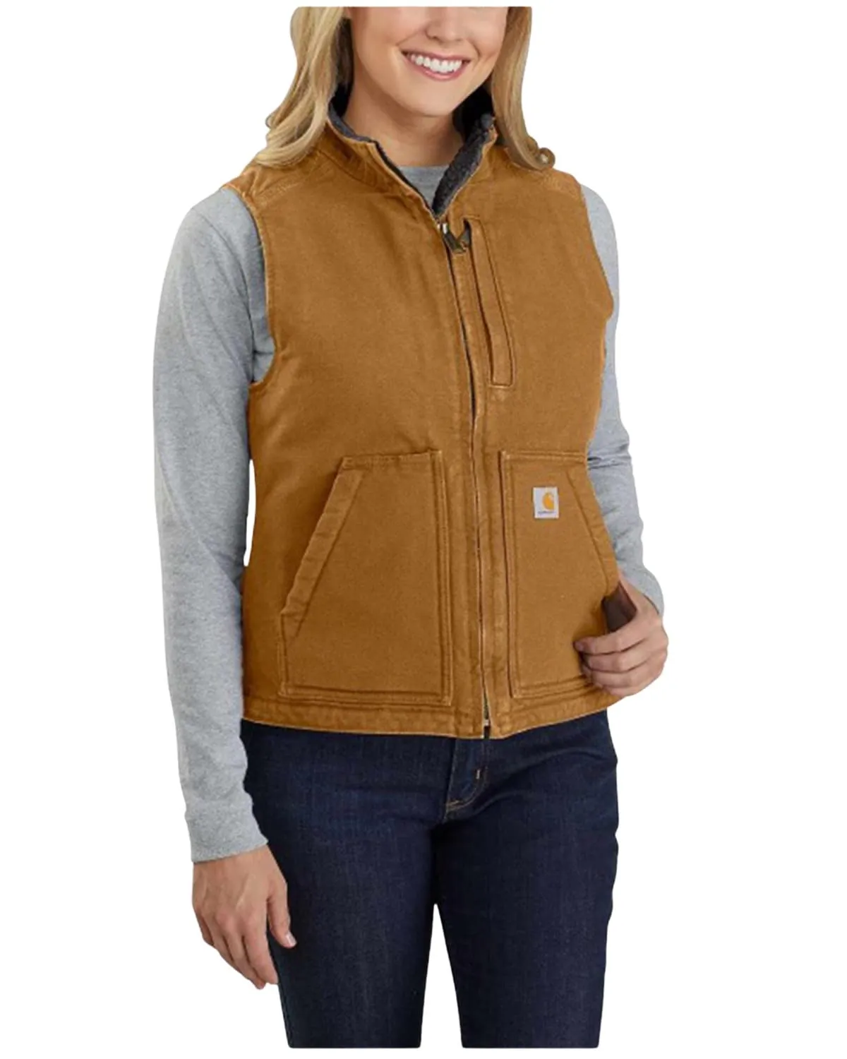 Carhartt 104224 Women's Relaxed Fit Washed Duck Sherpa-Lined Mock-Neck Vest