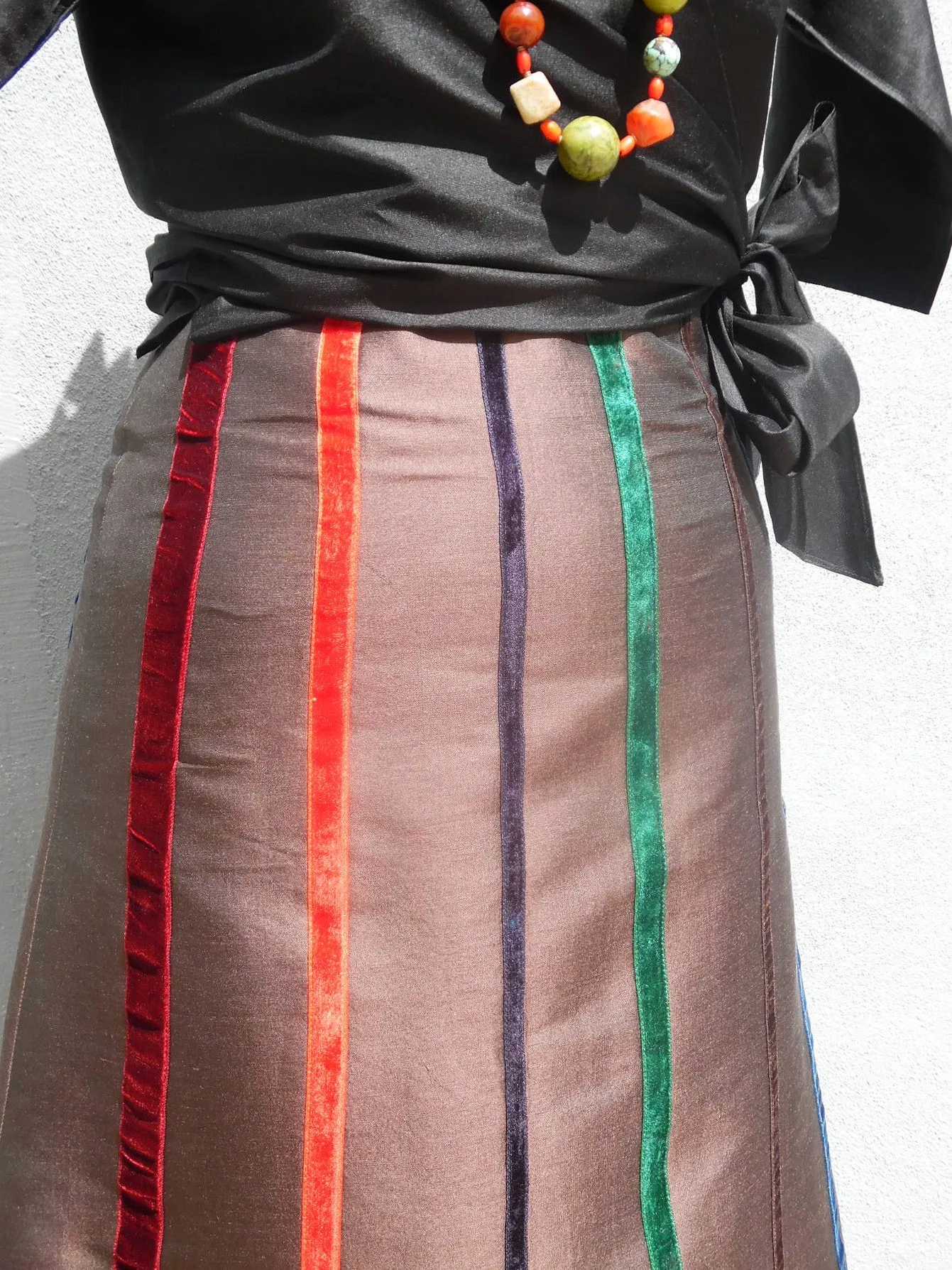 Carnival Skirt Thai Silk And Velvet Ribbons Chocolate