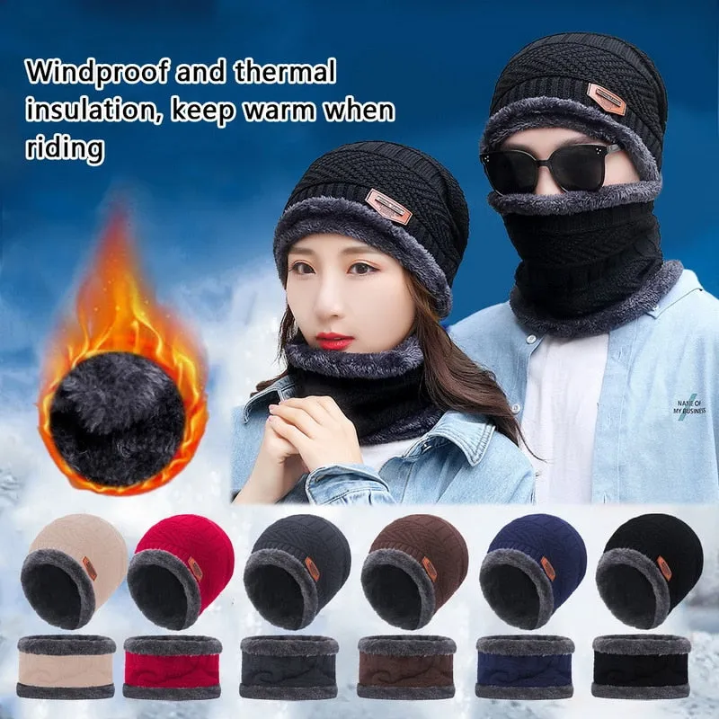 Coral Fleece Balaclava Winter Hat Beanies Unisex Hats Scarf Warm Breathable Wool Knitted Hat For Boys Cap Sets casquette homme