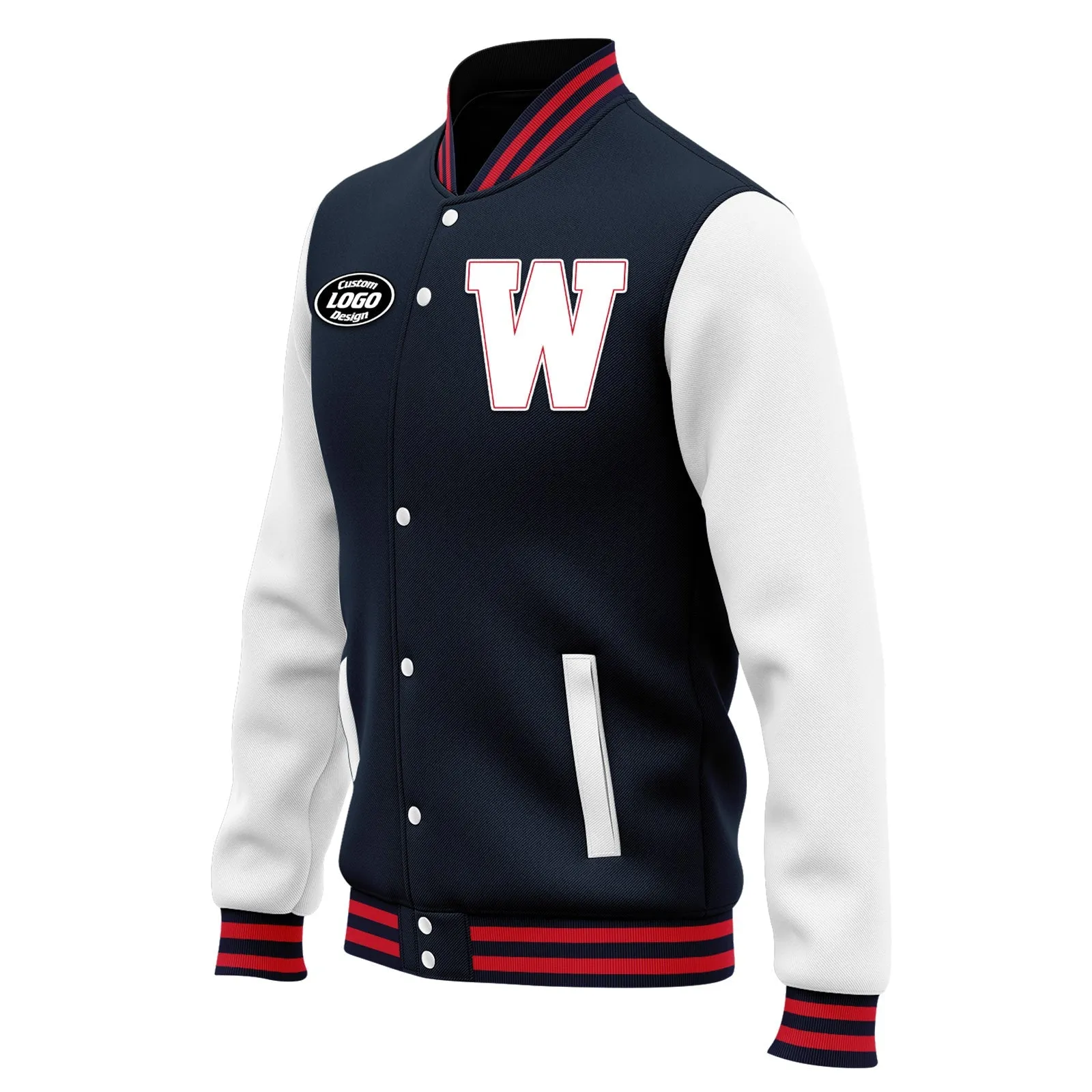 Custom Blue White Jacket Bomber Full-Snap Varsity Letterman Personalized Jacket FZ005-D020255-1