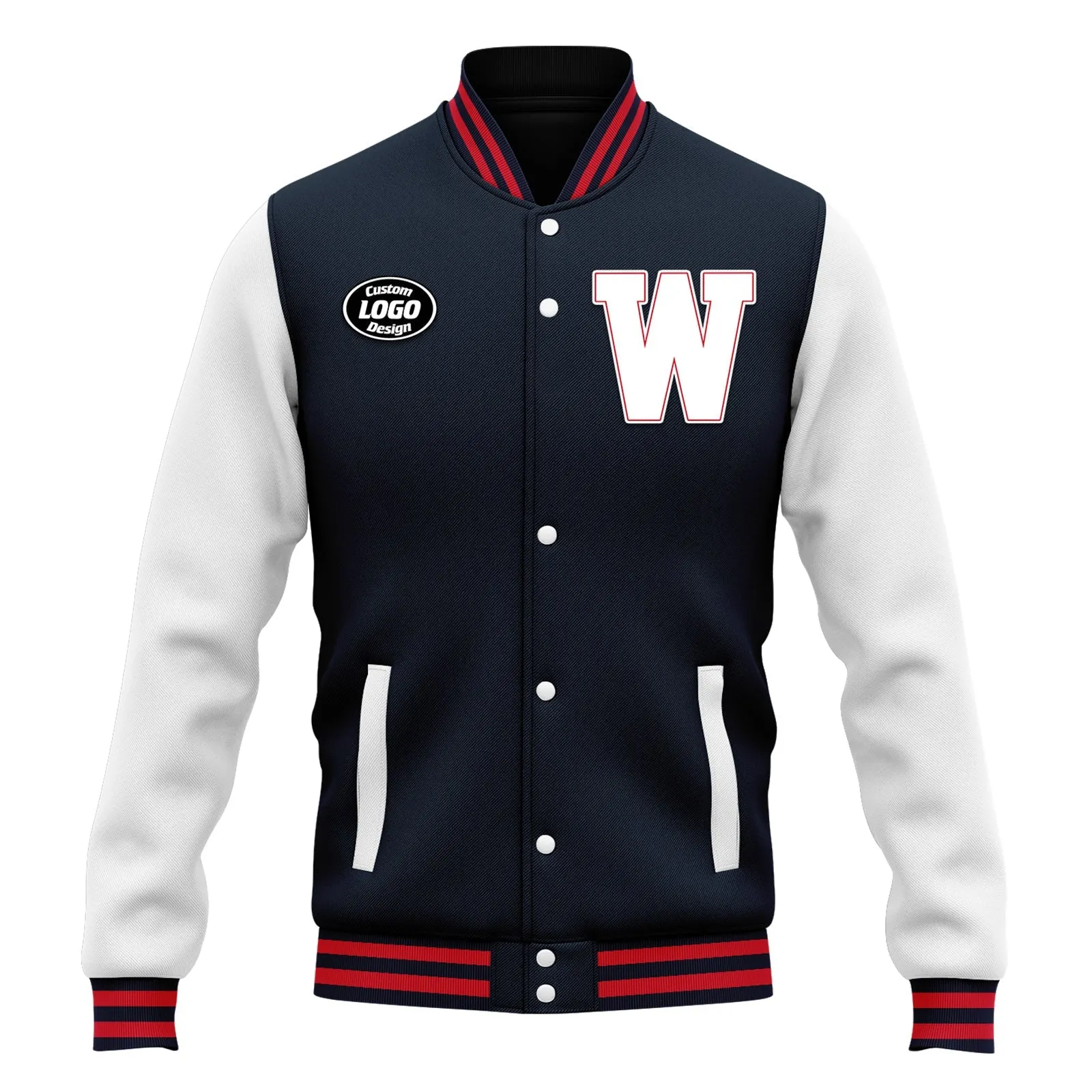 Custom Blue White Jacket Bomber Full-Snap Varsity Letterman Personalized Jacket FZ005-D020255-1