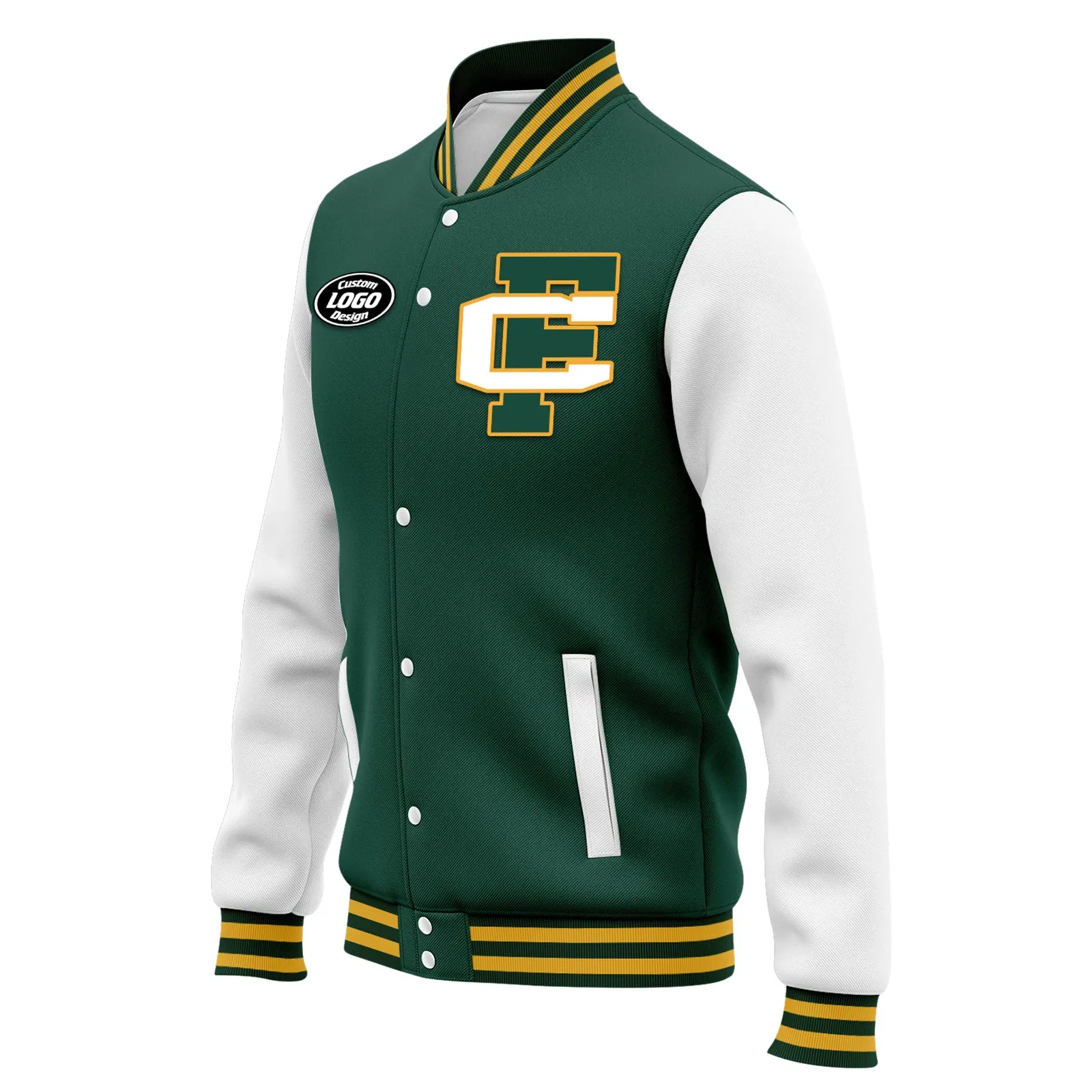 Custom Green White Jacket Bomber Full-Snap Varsity Letterman Personalized Jacket FZ005-D020255-5