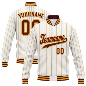 Custom White Yellow Stripe Fashion Jacket Bomber Full-Snap Varsity Letterman Personalized Jacket FZ005-D020219-14