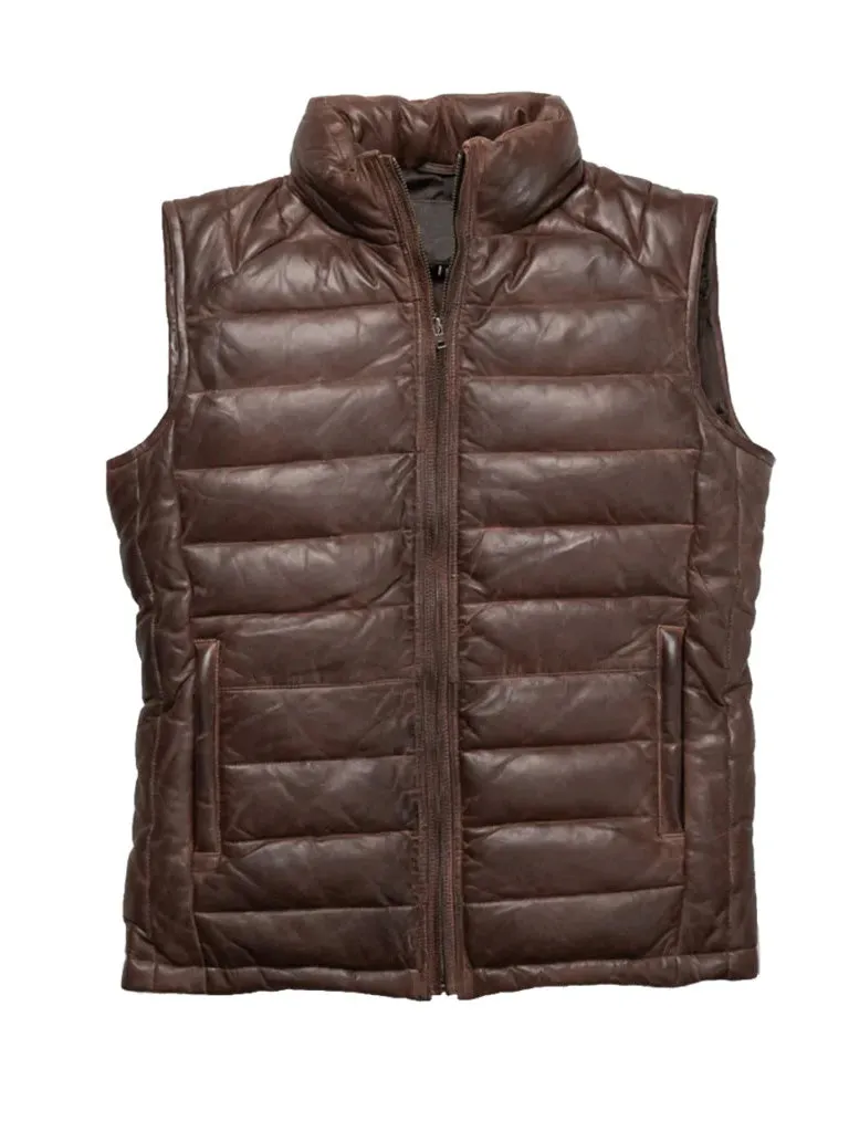 Dark Brown Down Genuine Leather Vest