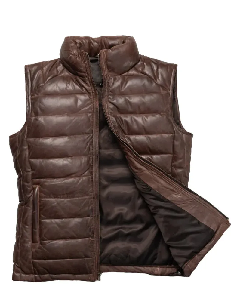 Dark Brown Down Genuine Leather Vest