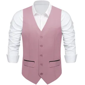 Deep Pink  Solid Silk Men's Classic Vest with Two Pockets