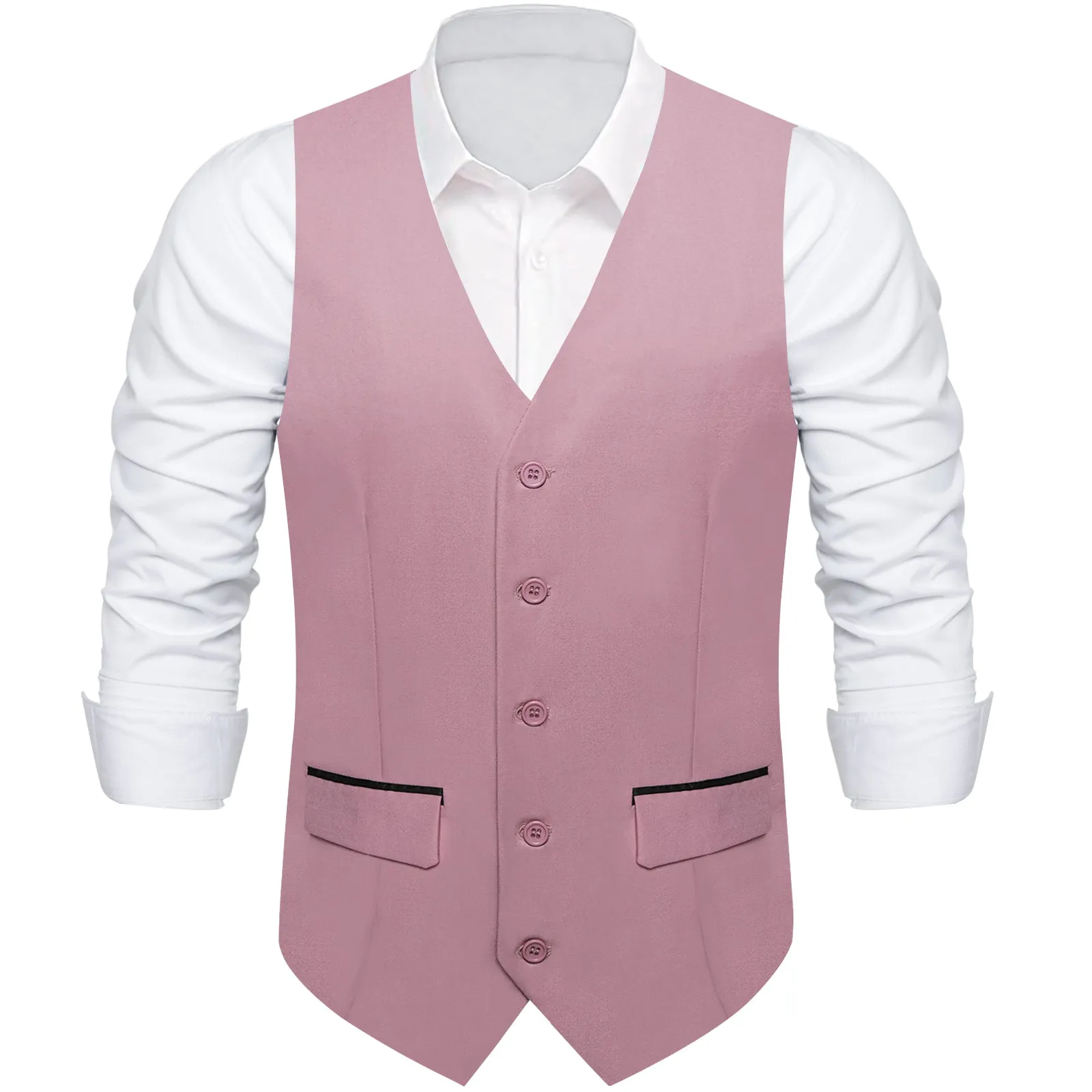 Deep Pink  Solid Silk Men's Classic Vest with Two Pockets