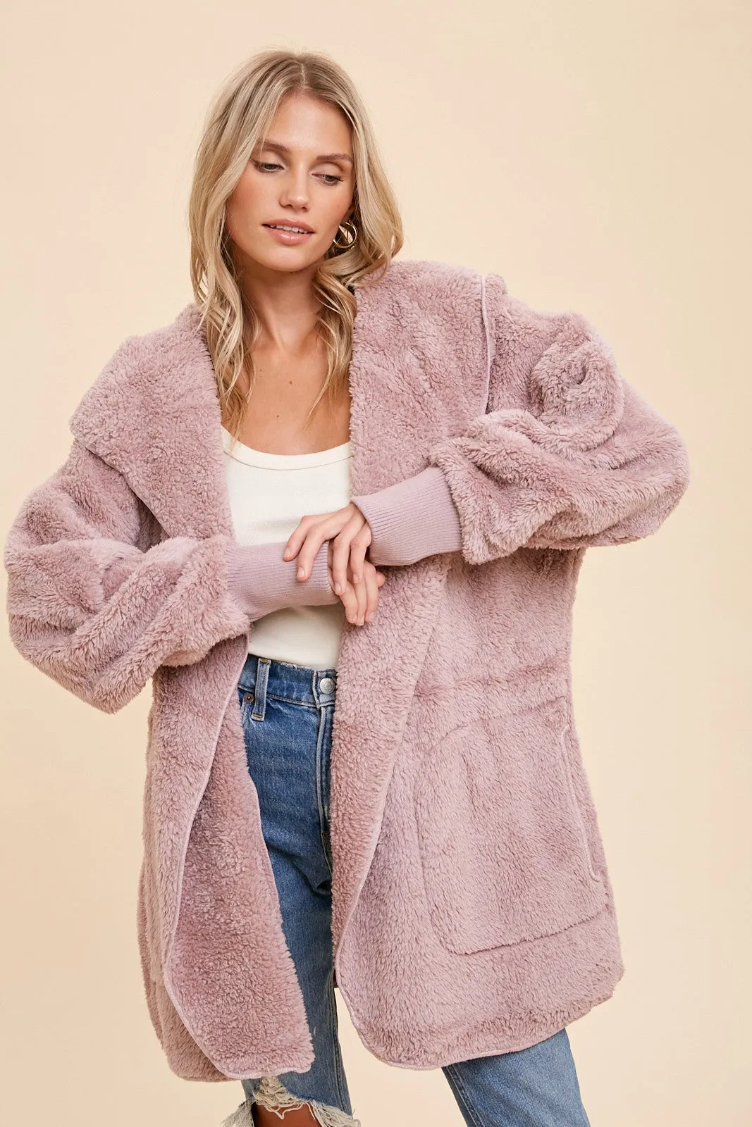 Dusty Lilac Faux Fur Hooded Jacket