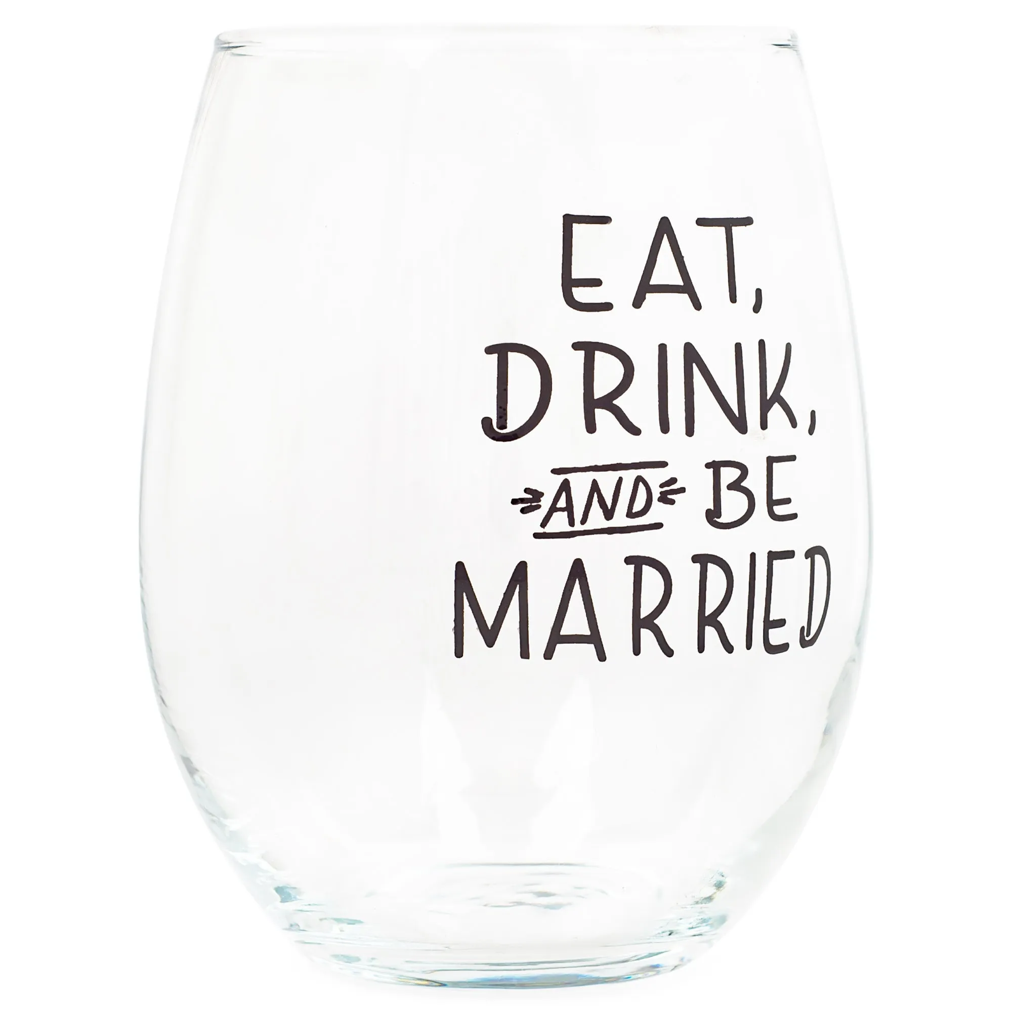 Eat Drink Be Married Black 14 ounce Glass Stemless Wine Glass