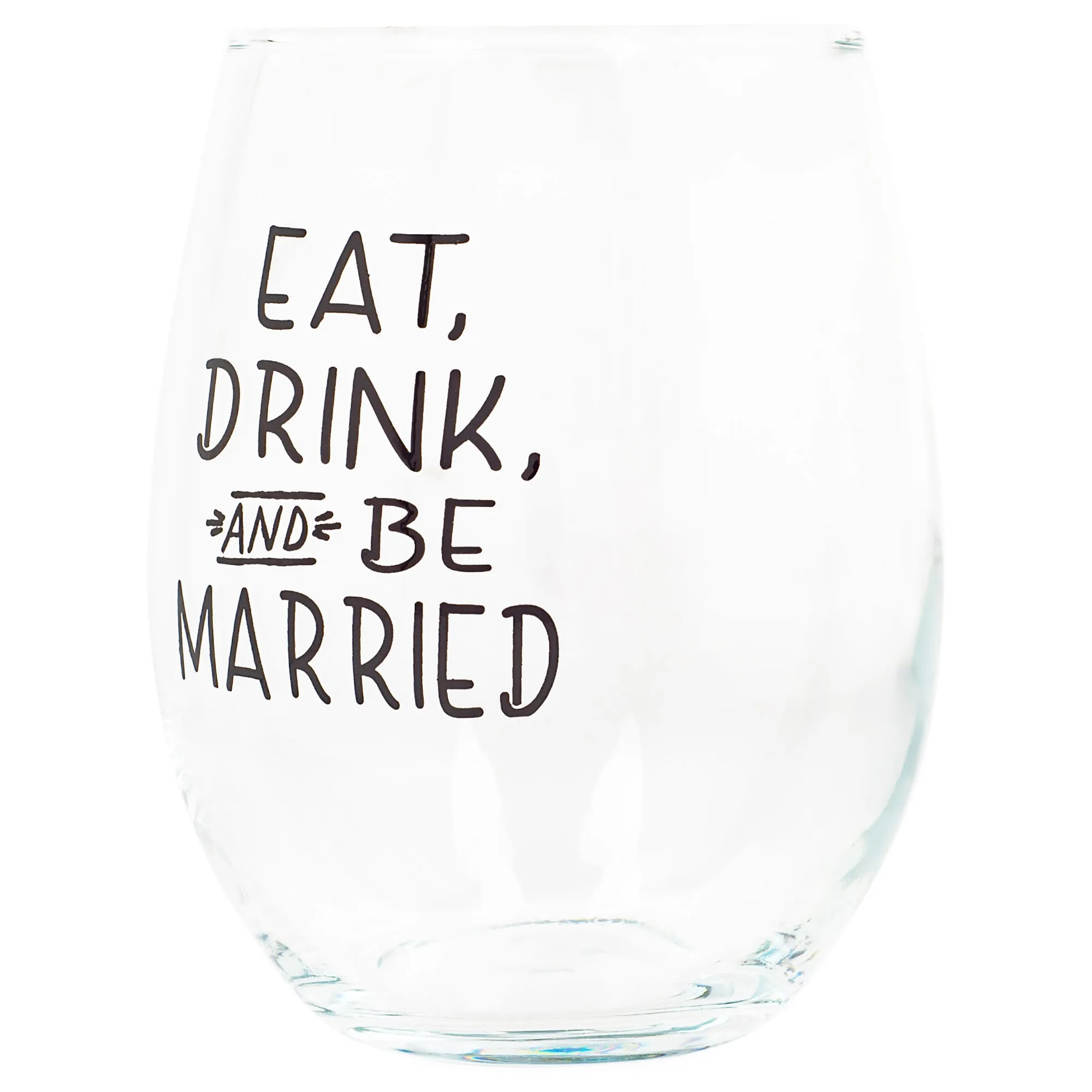 Eat Drink Be Married Black 14 ounce Glass Stemless Wine Glass