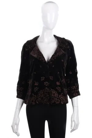 Elie Tahari Embroidered Brown Velvet Jacket Size S