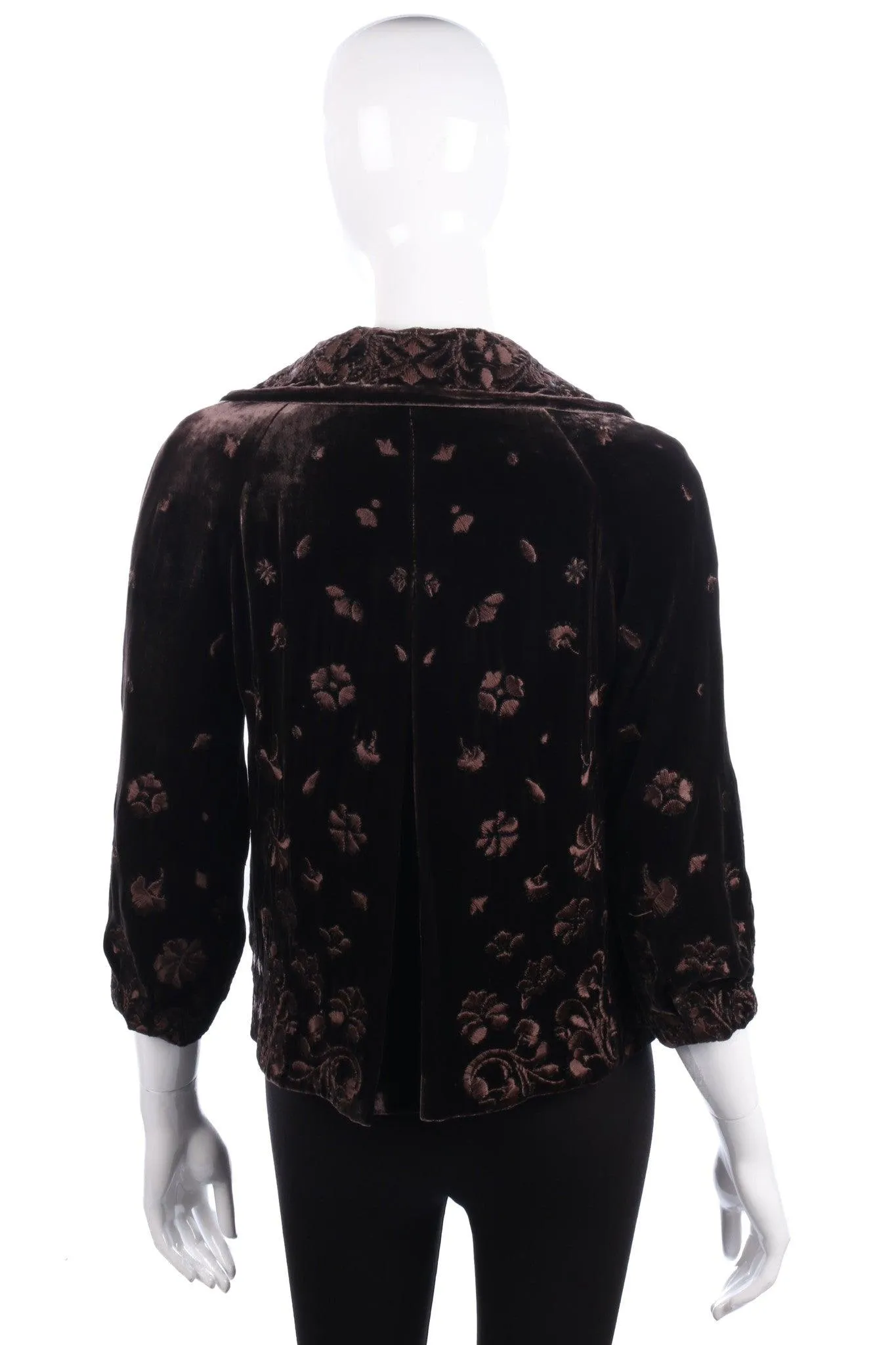 Elie Tahari Embroidered Brown Velvet Jacket Size S