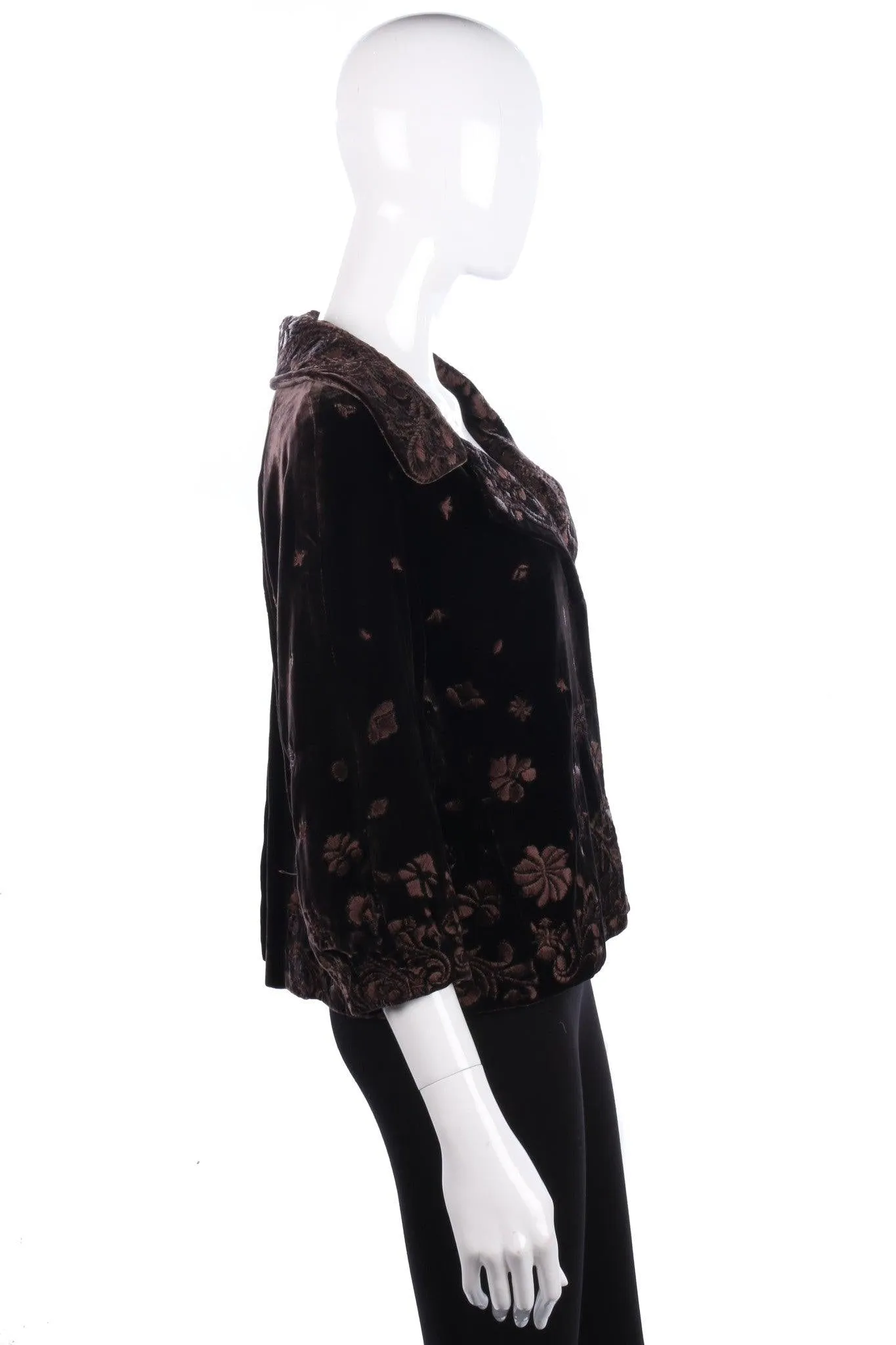 Elie Tahari Embroidered Brown Velvet Jacket Size S