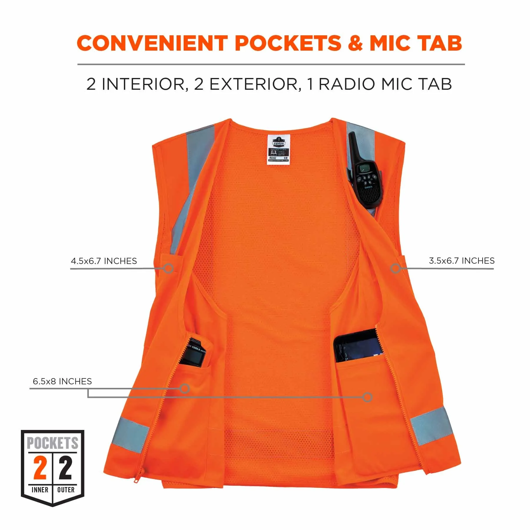 Ergodyne 24518 8249Z-S 4XL Orange Class 2 Economy Surveyors Vest - Single Size