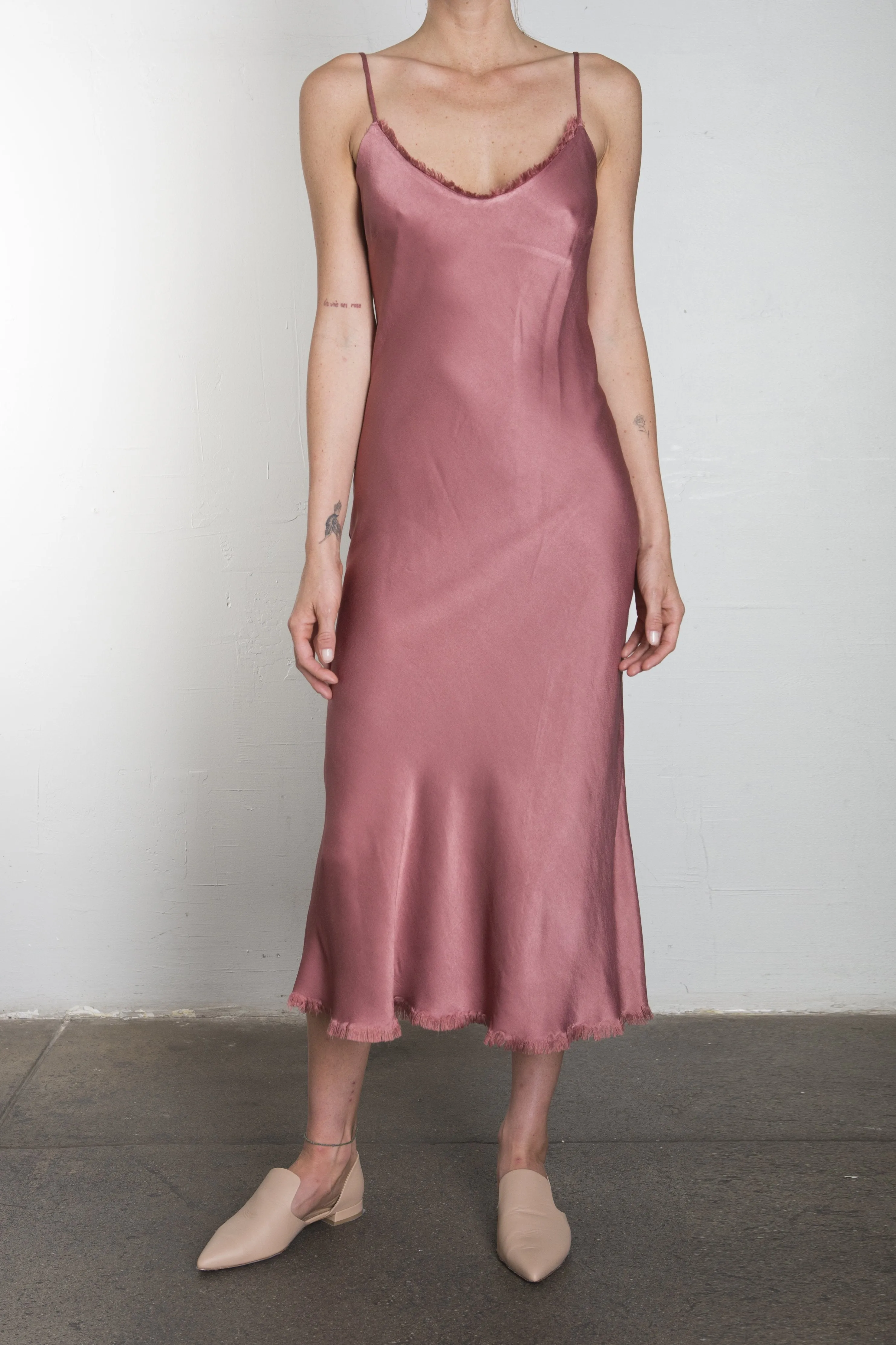 Farrah Slip Dress in Vintage Satin - Cinnamon