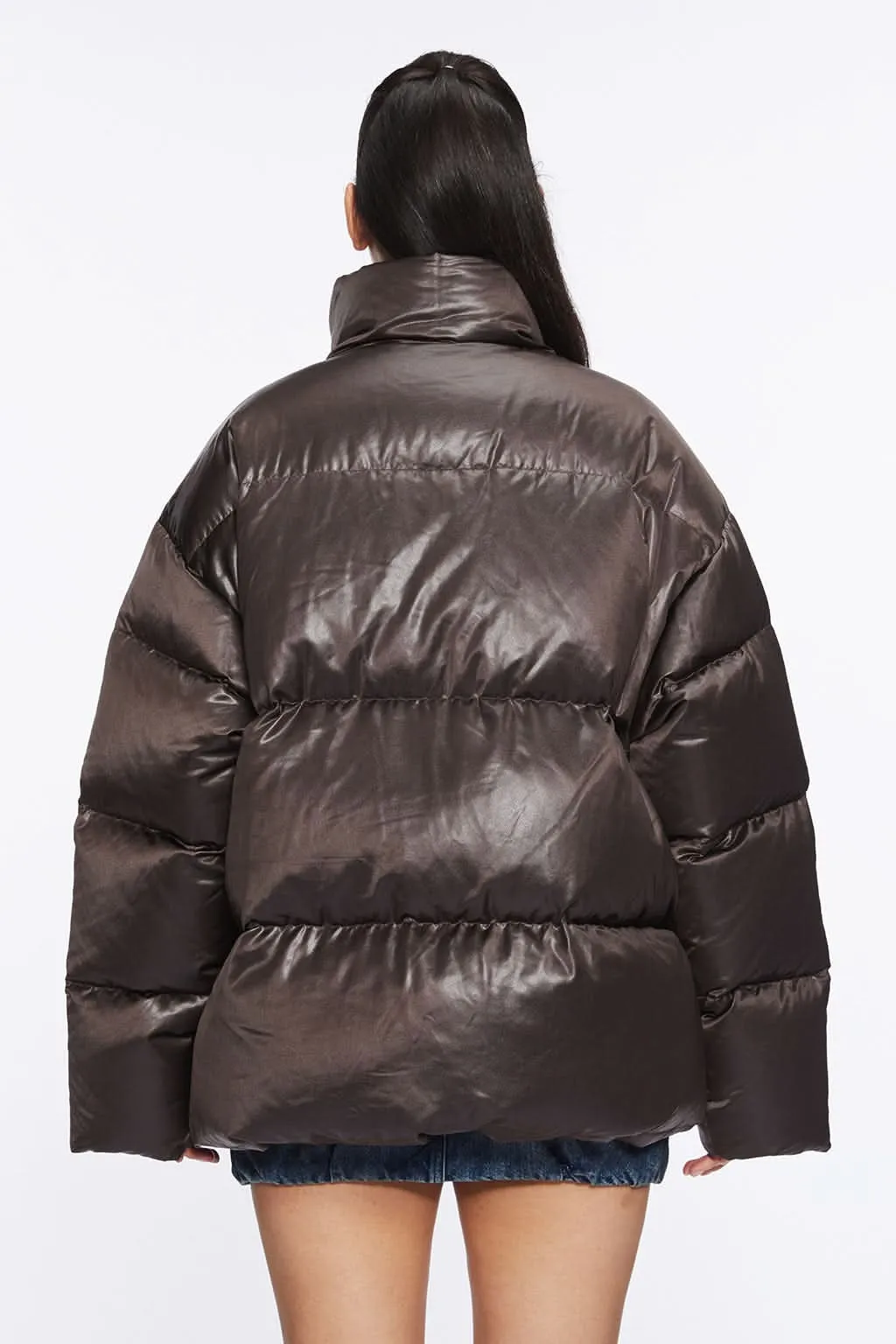 Faux Leather Puffer Jacket