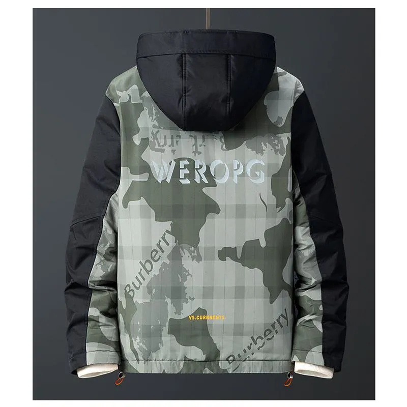 Geo Print Warmth Drawstring Hooded Down Jacket