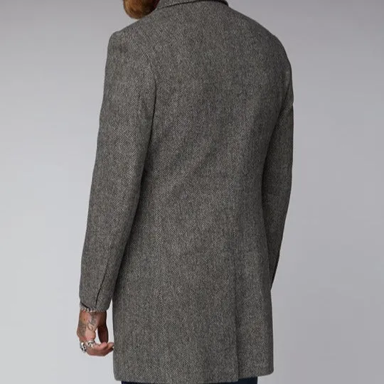 Gibson Vickers Charcoal And Ecru Herringbone Overcoat