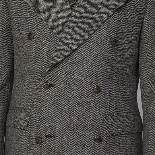 Gibson Vickers Charcoal And Ecru Herringbone Overcoat