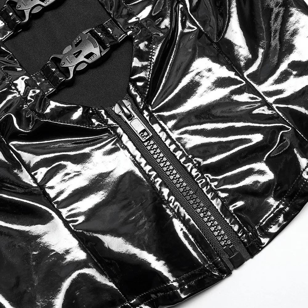 Gothic Buckle Patent Leather Slim Vest