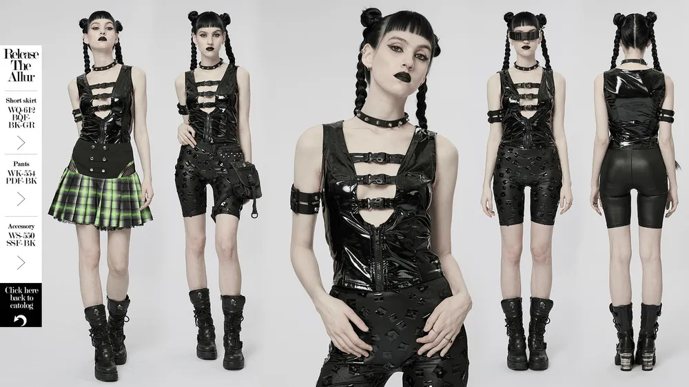 Gothic Buckle Patent Leather Slim Vest