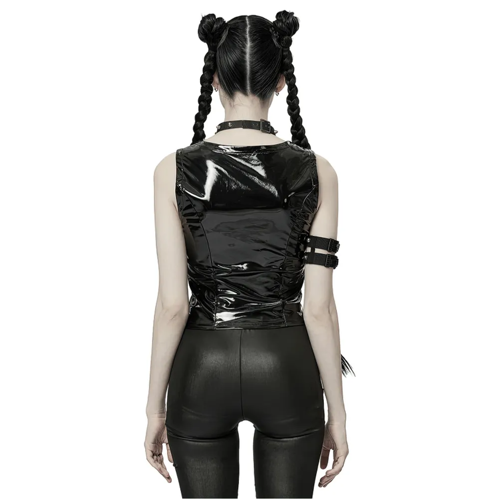 Gothic Buckle Patent Leather Slim Vest