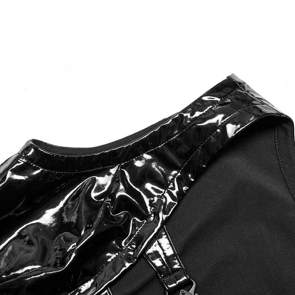 Gothic Buckle Patent Leather Slim Vest